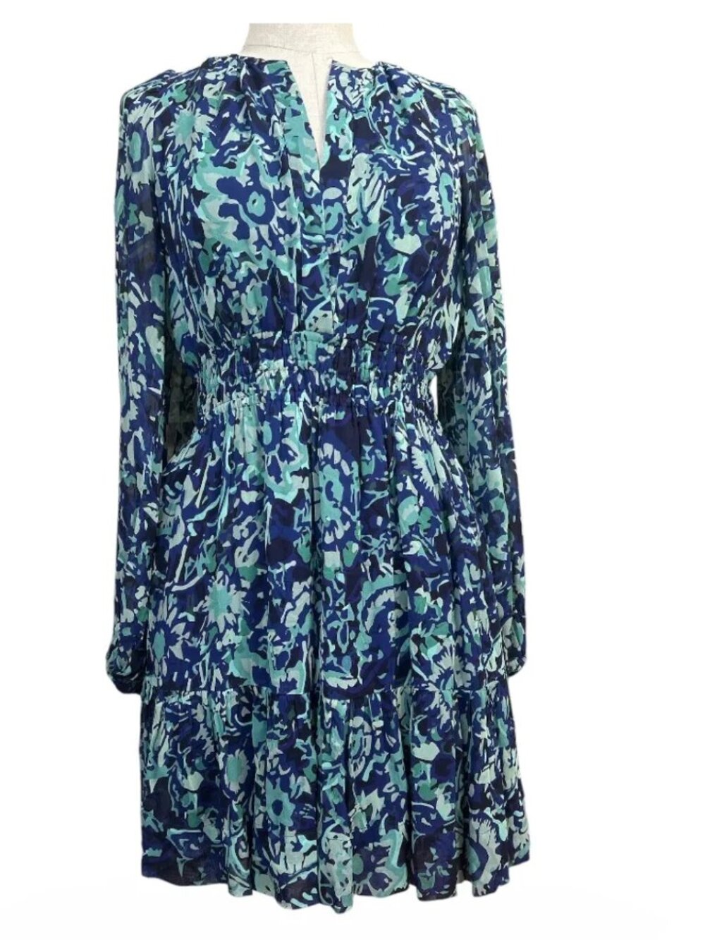 Anthropologie Somerset Long-Sleeve Mini Dress In Blue Floral Size Size M
